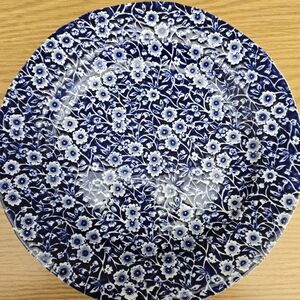 Vtg. Blue Calico Dinner Plate By Burleigh Of Staffordshire England 10.5"